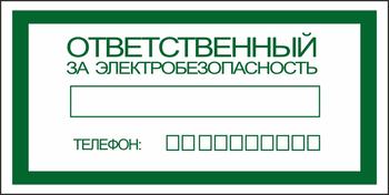 S25 ответственный за электробезопасность (пластик, 200х100 мм) - Знаки безопасности - Вспомогательные таблички - Магазин охраны труда и техники безопасности stroiplakat.ru